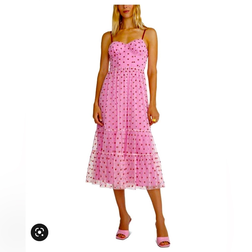 NWT Betsey Johnson Valentines Metallic Heart Print Mesh Midi Dress TIKTOK